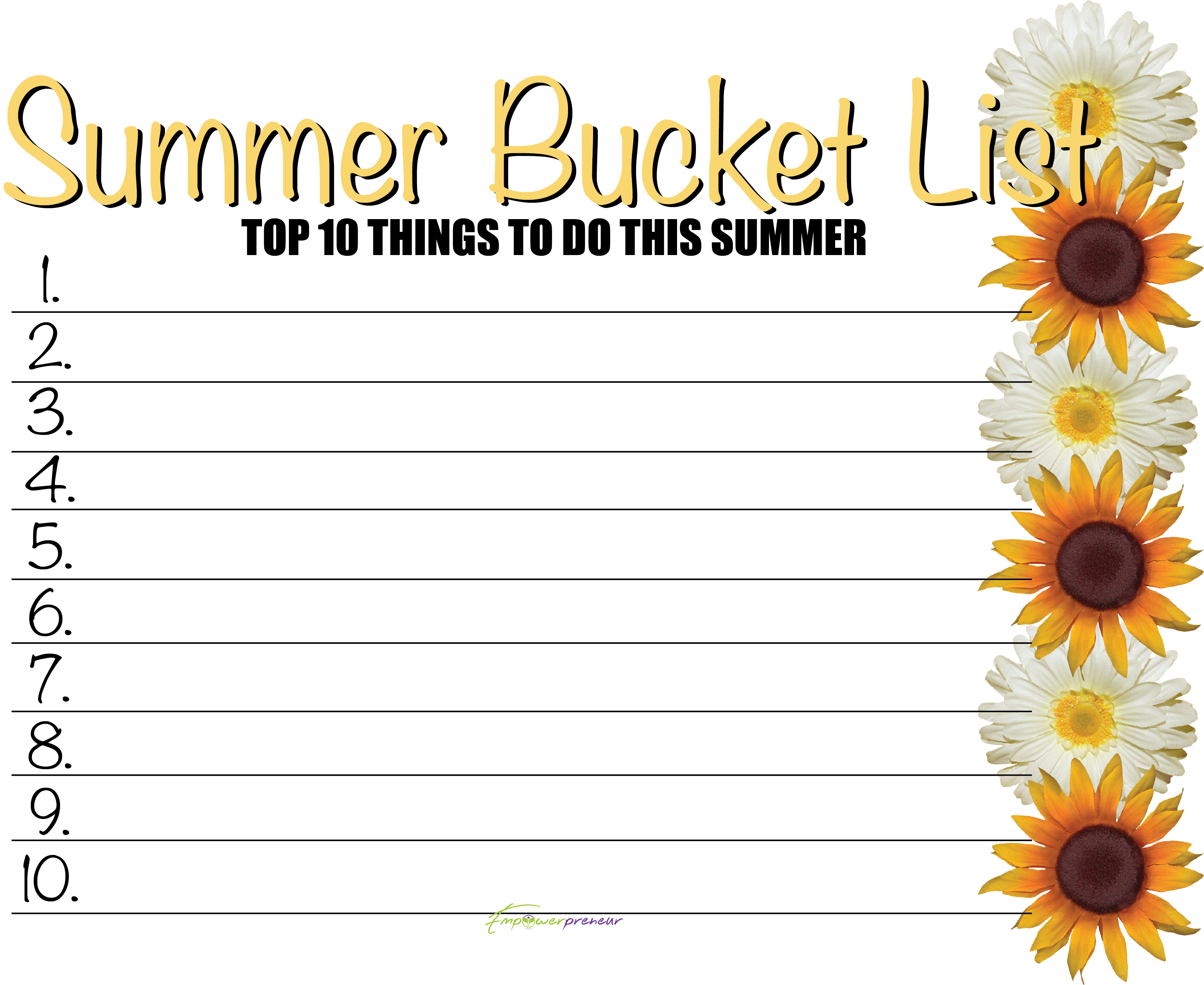 Summer Bucket List Free Download